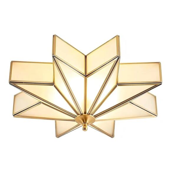 Modern Gold Starburst Ceiling Light Fixture – Flush Mount, Brass/Glass Art Deco - Picture 1 of 7